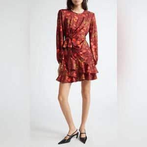 Cinq a Sept Size Medium Alice Floral Long Sleeve Satin Dress